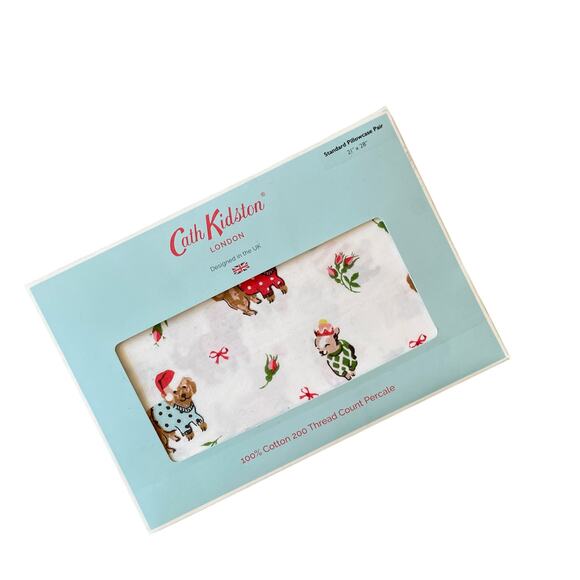 Cath Kidston London Puppy Love Christmas Holiday Standard Pillowcase Set NEW - Picture 4 of 15